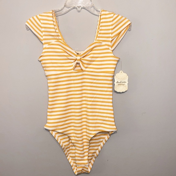 Altar'd State Tops - Altar’d State Bodysuit Yellow & White Striped M